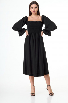 Вискозное платье с прилегающим лифом и широкими рукавами Anelli 1033 черный - фото 1