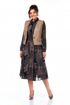 Жилет, платье Милора-стиль 1380 черный/капучино - фото 1