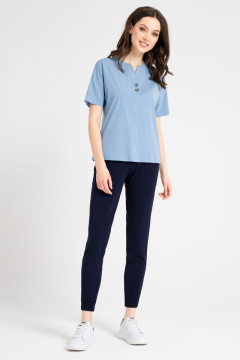 Блуза прямого силуэта из вискозы короткий рукав Панда 722440p темно-голубой - фото 1