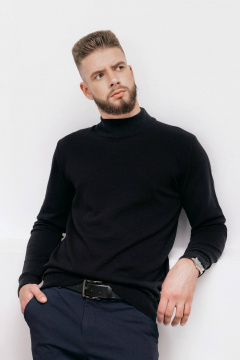 Демисезонный вязаный свитер с двойной стойкой и прямым силуэтом Полесье С3157-23 3С3214-Д43 182,188 глубокий_черный - фото 1