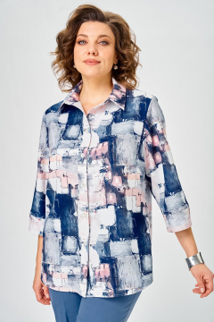 Блуза БелЭльСтиль 877-3 26 22 синий дизайн - фото 2