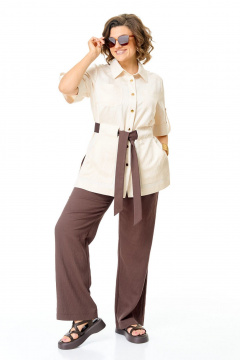 Брюки, жакет VI ORO VR-1265 молоко-шоколад - фото 1