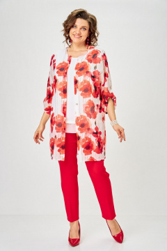 Брюки, кардиган, топ Svetlana-Style 2320 красный_цветы - фото 1