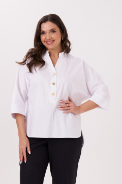 Длинная белая блузка-рубашка с воротником и накладными карманами Панда ПА-485140p белый - фото 1