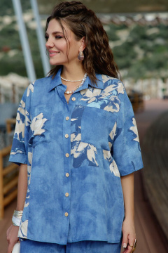 Блуза, брюки Vittoria Queen 28843 синий-меланж - фото 3