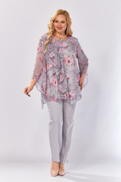 Блуза, брюки Элль-стиль 2460 серый_розовый_принт - фото 2