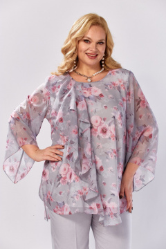 Блуза Элль-стиль 2460а серый_розовый_ринт - фото 5