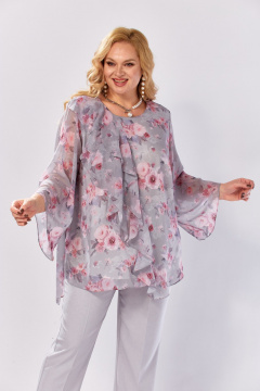 Блуза Элль-стиль 2460а серый_розовый_ринт - фото 3