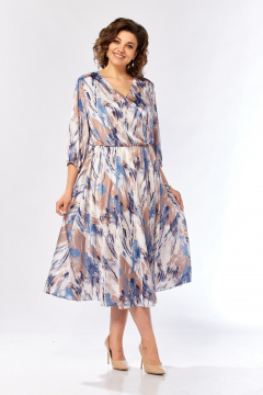 Платье Элль-стиль 2462 бежево-голубой_принт - фото 1