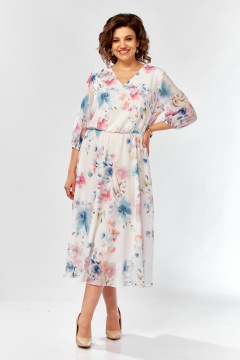 Платье Элль-стиль 2463 белый_принт_цветы - фото 1