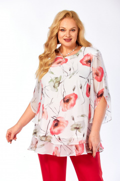 Блуза Элль-стиль 2213/13а белый_принт_маки - фото 4