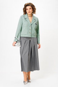 Жакет, юбка Aira Style 24139 серо-зеленый - фото 5