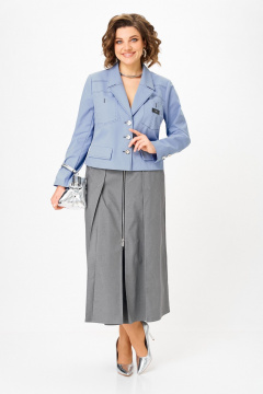 Жакет, юбка Aira Style 24139 серо-голубой - фото 5