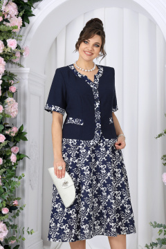 Блуза, юбка Ninele 5992 синий_цветы - фото 3