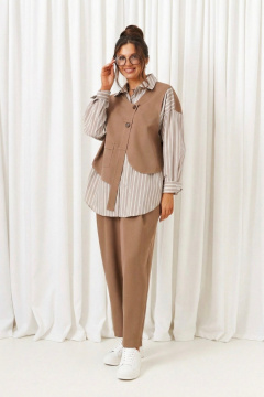 Брюки, рубашка Beautiful&Free 6439 какао+полоска - фото 1