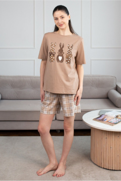 Футболка, шорты Купалинка 38002G.158-164 к.беж,клетка - фото 1
