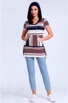 Молодежная блуза с капюшоном и карманами-кенгуру Таир-Гранд 62146 полоска - фото 2