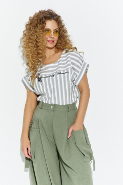 Блуза, брюки Euromoda 689 хаки/полоска - фото 2