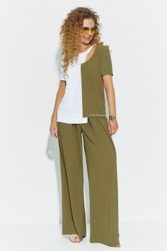 Блуза, брюки Euromoda 694 хаки/белый - фото 1