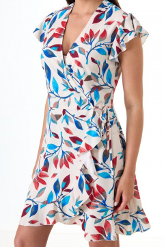 Летнее платье с запахом и воланом из хлопковой ткани Anelli 1062.1 молочный_фон-листья - фото 3