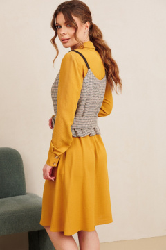 Жилет, платье, пояс AMORI 7100 горчица+клетка - фото 5