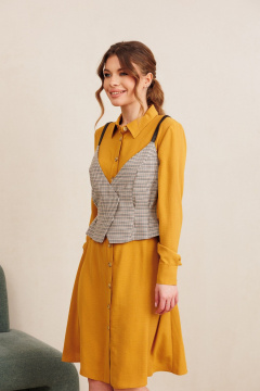Жилет, платье, пояс AMORI 7100 горчица+клетка - фото 4