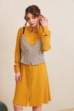 Жилет, платье, пояс AMORI 7100 горчица+клетка - фото 3