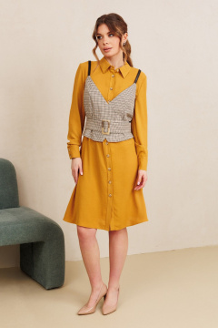 Жилет, платье, пояс AMORI 7100 горчица+клетка - фото 1