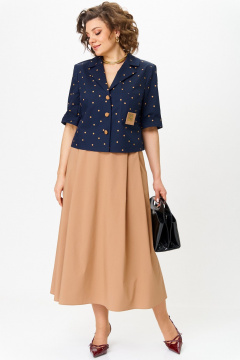 Жакет, юбка Aira Style 24120А синий-капучино - фото 4