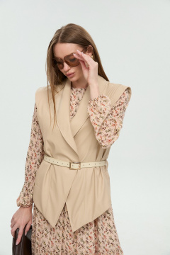 Жилет, платье NikVa 1046-1 крем-брюле и бежевый мультиколор - фото 3