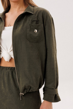 Костюм куртка и юбка на каждый день из бархатистого полотна Fantazia Mod 5079 хаки - фото 5