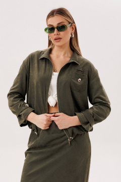 Костюм куртка и юбка на каждый день из бархатистого полотна Fantazia Mod 5079 хаки - фото 4