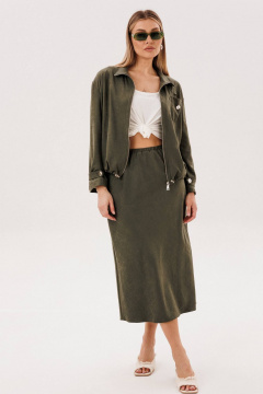 Костюм куртка и юбка на каждый день из бархатистого полотна Fantazia Mod 5079 хаки - фото 2