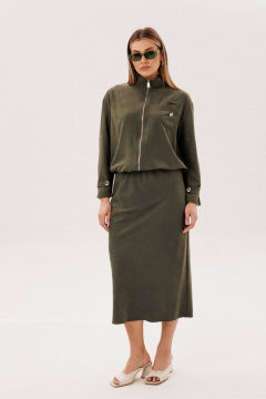 Костюм куртка и юбка на каждый день из бархатистого полотна Fantazia Mod 5079 хаки - фото 1
