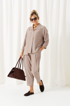 Брюки, рубашка Beautiful&Free 6459 полоска/беж - фото 1