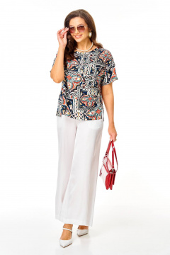 Блуза, брюки Taita plus 2611 белый+абстракция - фото 2