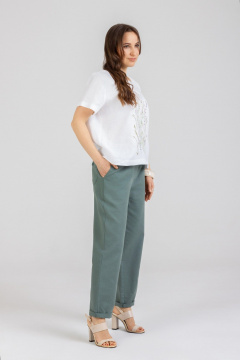 Блуза, брюки Mirolia 1277+1155 белый-олива - фото 2