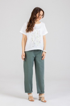 Блуза, брюки Mirolia 1277+1155 белый-олива - фото 1