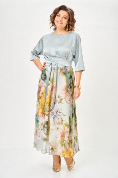 Платье ANASTASIA MAK 1229-Ш голубой+цветы - фото 1