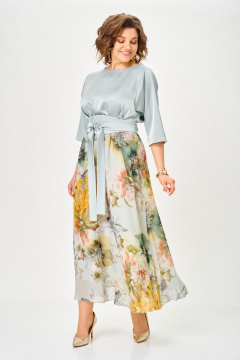 Платье ANASTASIA MAK 1229-Ш голубой+цветы - фото 4