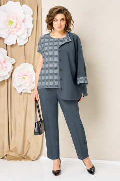 Блуза, брюки, жакет VOLNA 1427 темно-гобубой - фото 3