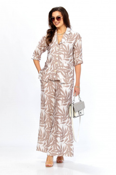 Блуза, брюки Taita plus 2613/1 абстракция беж+молоко - фото 1