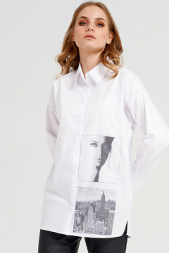 Летняя белая блузка прямого силуэта с графичным фото-принтом Панда 36340z белый - фото 2