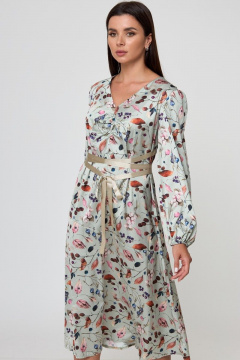 Платье из вискозы с цветочным принтом и юбкой-клёш Anelli 755 бирюза - фото 3