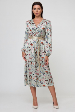 Платье из вискозы с цветочным принтом и юбкой-клёш Anelli 755 бирюза - фото 1