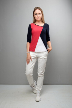 Блуза прямого силуэта с фигурной горловиной и рукавом ¾ Mita ЖМ1048 черно-красный-белый - фото 1