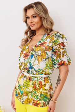 Блуза, брюки Мода Юрс 26-2904 зеленый_цветы - фото 3