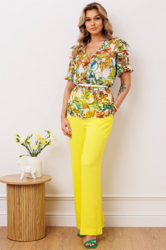 Блуза, брюки Мода Юрс 26-2904 зеленый_цветы - фото 1