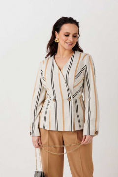 Брюки, жакет Mislana 1303 беж-полоска/горчичный - фото 3