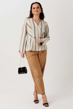 Брюки, жакет Mislana 1303 беж-полоска/горчичный - фото 2